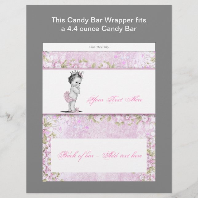 Pink Princess Baby Shower Candy Bar Wrapper (Front)
