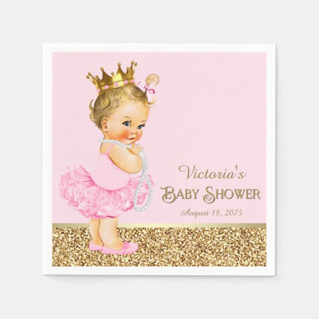 Pink Princess Ballerina Pink Gold Baby Shower Napkin (Front)