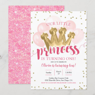 Pink Princess Balloon Birthday Invitation