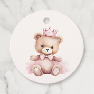 Pink Princess Bear Baby Shower Thank You Favour Tags