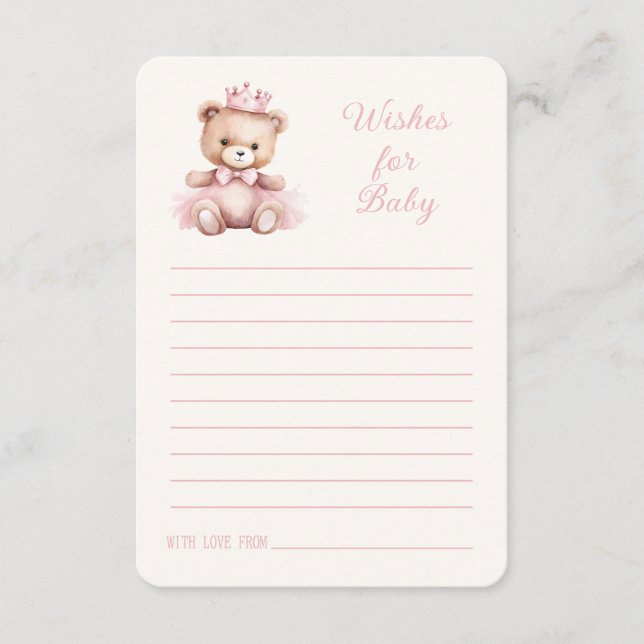 Pink Princess Bear Baby Shower Wishes for Baby Enclosure Card (Front)
