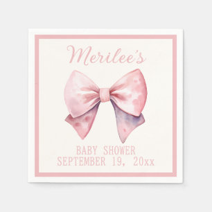 Pink Princess Bear Bow Baby Girl Baby Shower Napkin