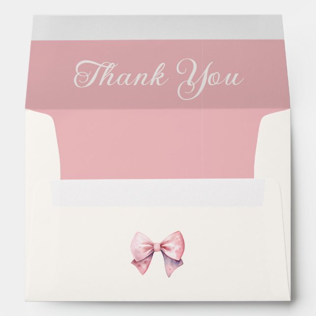 Pink Princess Bear Bow Baby Shower Thank You Envelope (Back (Bottom))