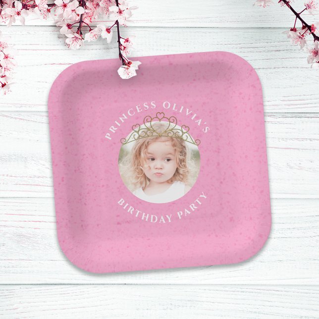 Pink Princess Birthday Girl Photo Template Paper Plate (Creator Uploaded)