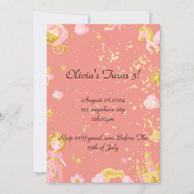 pink princess birthday invitation (Front)