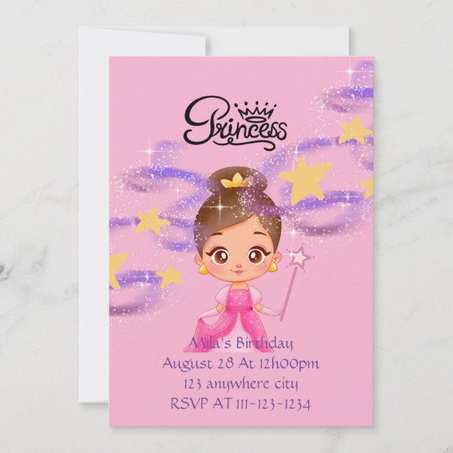 pink princess birthday invitation (Front)