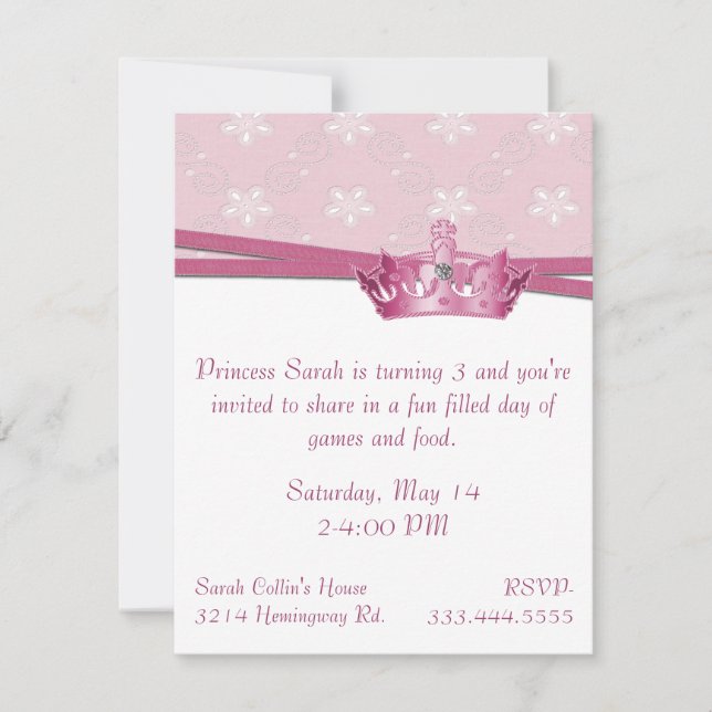 Pink Princess Birthday Invitation (Front)