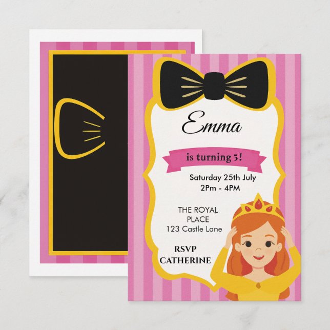 Pink Princess Birthday Invite | zazzlemade (Front/Back)