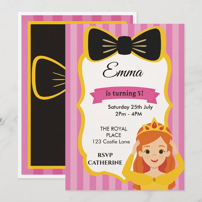 Pink Princess Birthday Invite | zazzlemade (Front/Back)