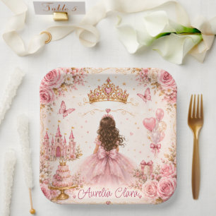 Pink Princess Birthday Paper Plate