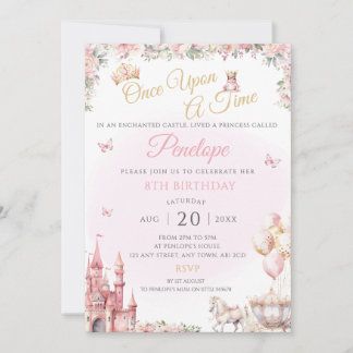 Pink Princess Birthday Party Invite Fairy Tale