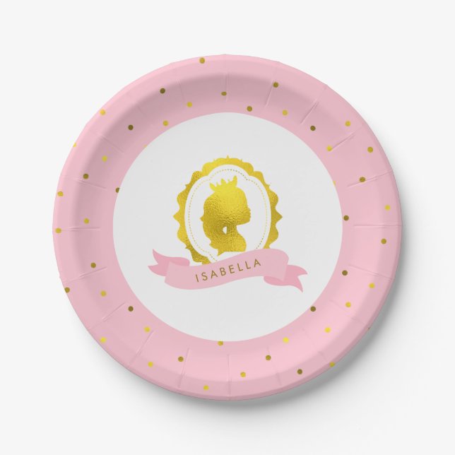 Pink Princess Cameo Birthday Paper Plate (Front)