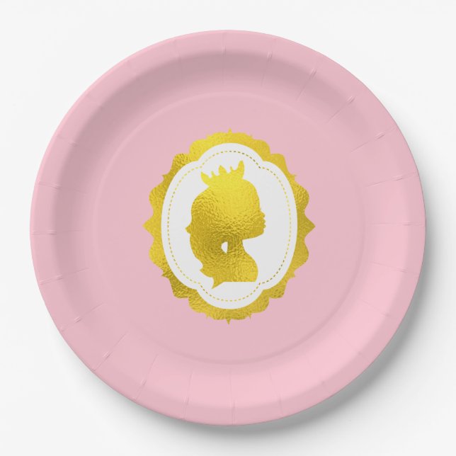 Pink Princess Cameo Birthday Paper Plate (Front)