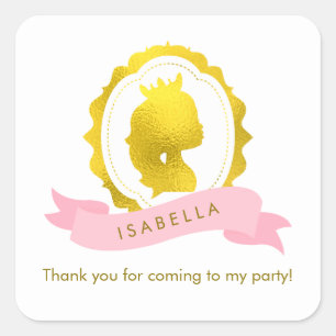 Pink Princess Cameo Birthday Square Sticker