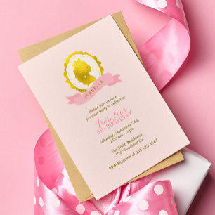 Pink Princess Cameo Girl Birthday Invitation