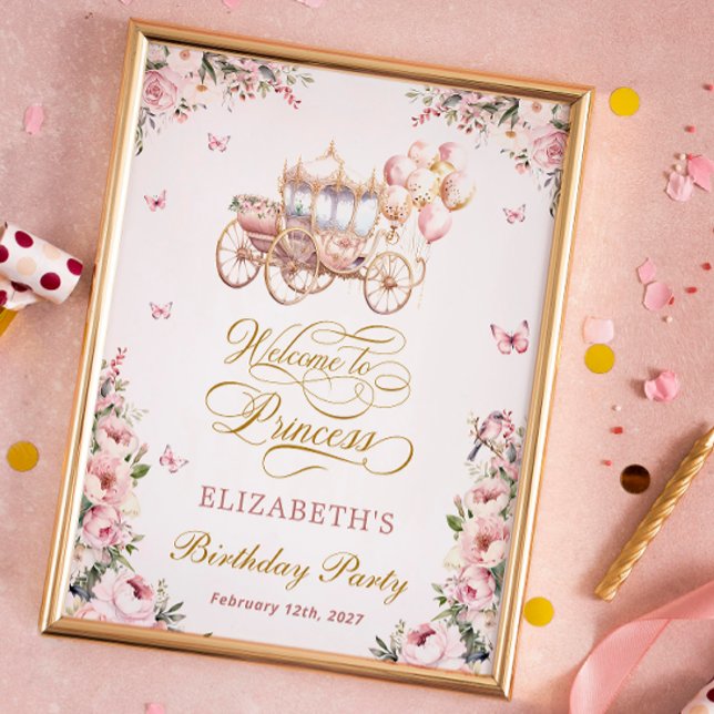Pink Princess Carriage Birthday Party Welcome Poster (Creator Uploaded)