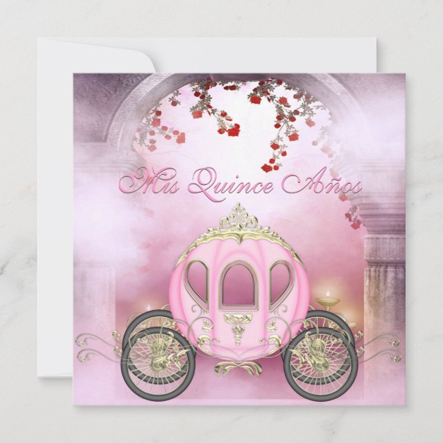 Pink Princess Carriage Enchanted Quinceanera Invitation (Front)