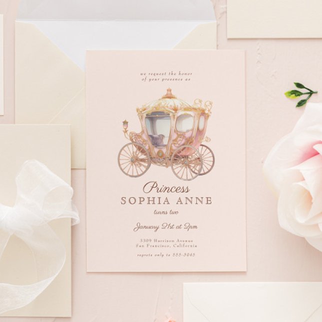 Pink Princess Carriage Fairytale Birthday Party Invitation (Creator Uploaded)
