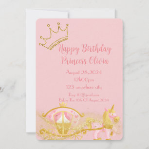 pink princess carriage girl birthday save the date