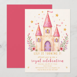 Pink Princess Castle 7th Birthday Invitation
