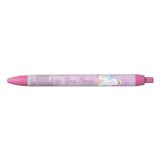 Pink Princess Castle and Cute Magical Baby Unicorn Black Ink Pen