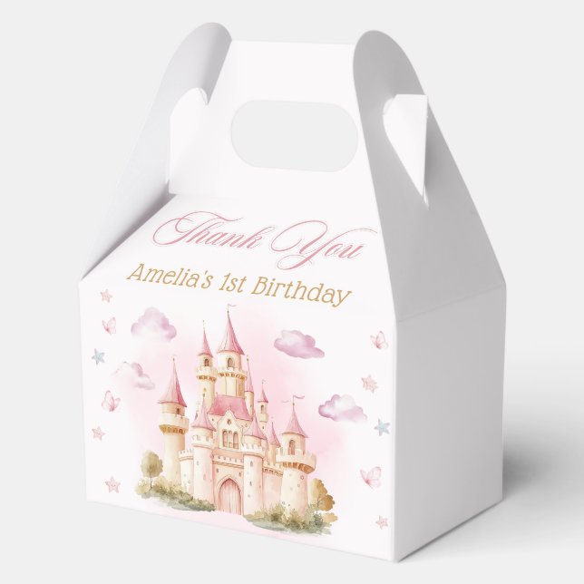 Pink Princess Castle Birthday Favour Boxes (Front)