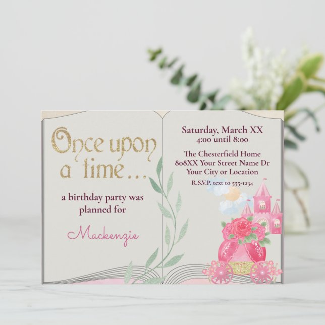 Pink Princess Castle & Carriage Fairytale Book Invitation (Standing Front)