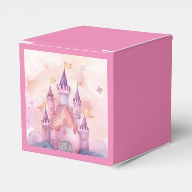 Pink princess castle girl birthday favors box (Front Side)