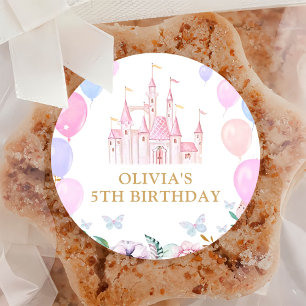 Pink Princess Castle Girl Birthday Party Classic Round Sticker