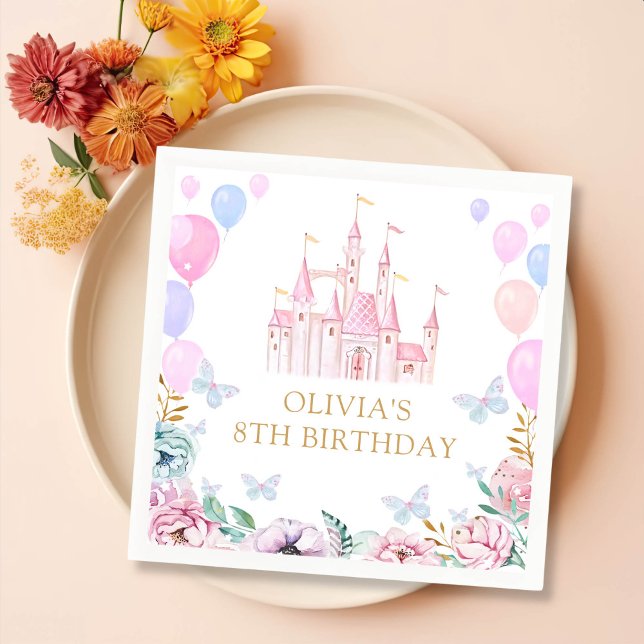 Pink Princess Castle Girl Birthday Party Napkin (Creator Uploaded)