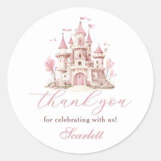 Pink Princess Castle Girl's Birthday Party Classic Round Sticker