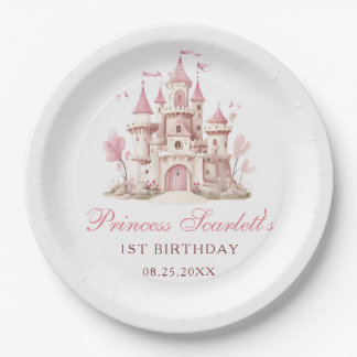 Pink Princess Castle Girl's Birthday Party Paper Plate