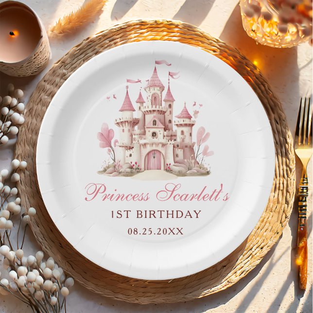 Pink Princess Castle Girl's Birthday Party Paper Plate (Creator Uploaded)