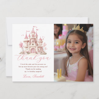 Pink Princess Castle Girl's Birthday Party Photo Thank You Card