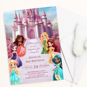 Pink Princess Castle Royal Kid Girl Birthday Invitation