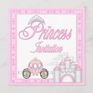 Pink Princess Coach and Castle Birthday Party Invitation