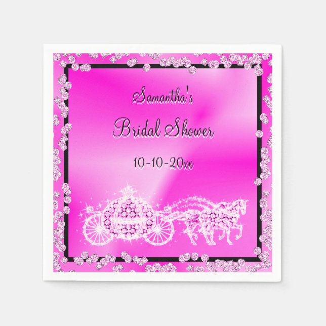 Pink Princess Coach & Horses Bridal Shower Napkin (Front)
