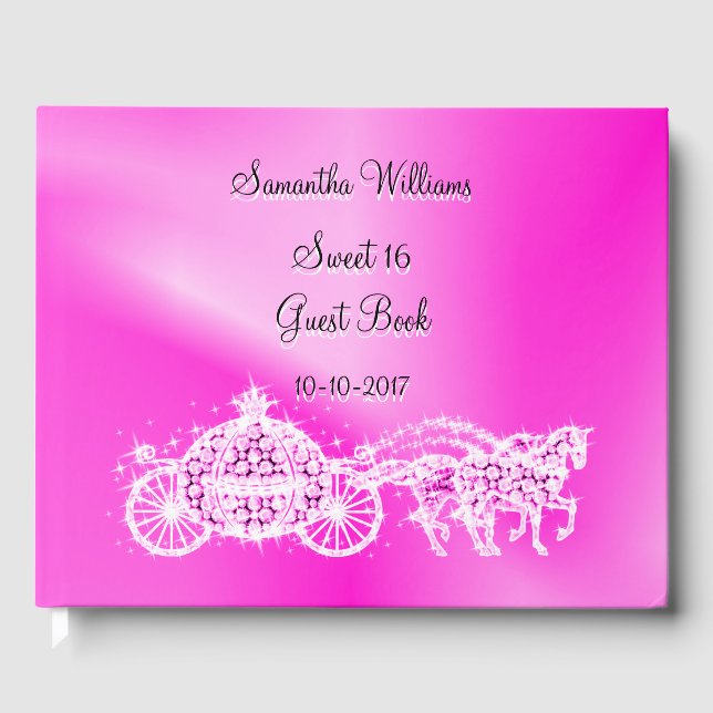 Pink Princess Coach & Horses Sweet 16 Guest Book (Front)