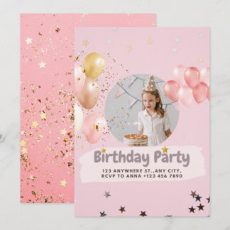Pink Princess Confetti Birthday Invitation