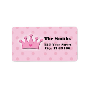 Pink Princess Crown Adress Labels Polka Dots