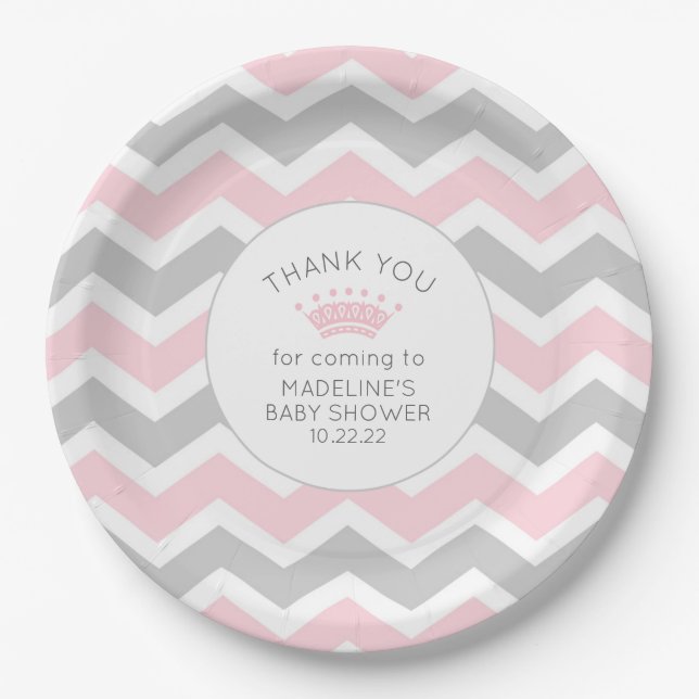 Pink Princess Crown baby shower decor Paper Plate (Front)