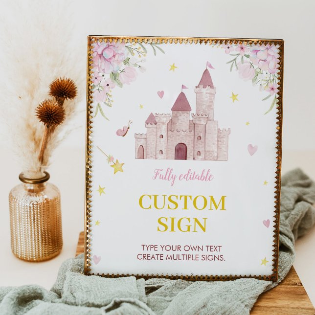 Pink Princess Crown Birthday Custom Table Sign (Creator Uploaded)