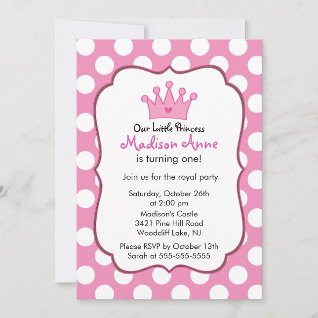 Pink Princess Crown Birthday Party Invitation (Front)