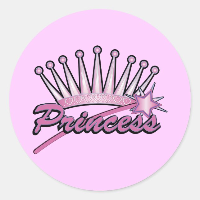 Pink Princess Crown Classic Round Sticker (Front)