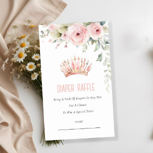Pink Princess Crown Diaper Raffle Baby Shower Enclosure Card