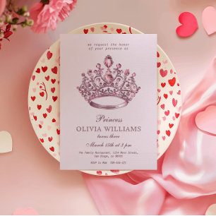 Pink Princess Crown Elegant Birthday Party Invitation