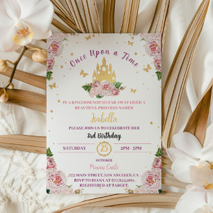 Pink Princess Crown Fairytale Birthday Invitation