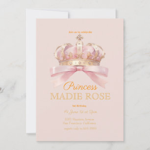 Pink Princess Crown Fairytale Birthday Invitation