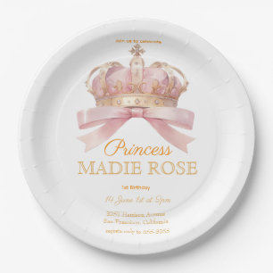 Pink Princess Crown Fairytale Birthday Paper Plate