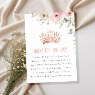 Pink Princess Crown Floral Books For Baby Shower Enclosure Card